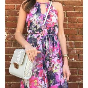 Maggy London Watercolor Floral Tie Maxi Dress